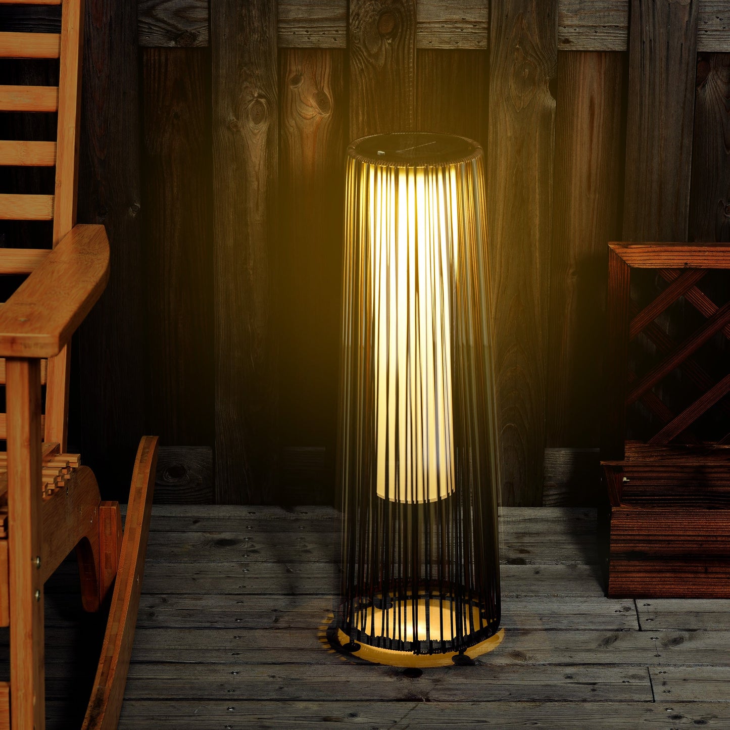 Set of 2 Solar Powered PE Rattan Lanterns with Auto On Off - Brown-1