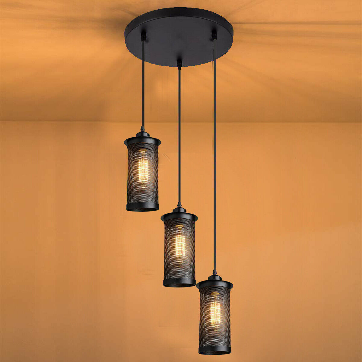 Modern Vintage Industrial Retro Loft Cluster Ceiling Lamp Shade Pendant Light UK~2148-4